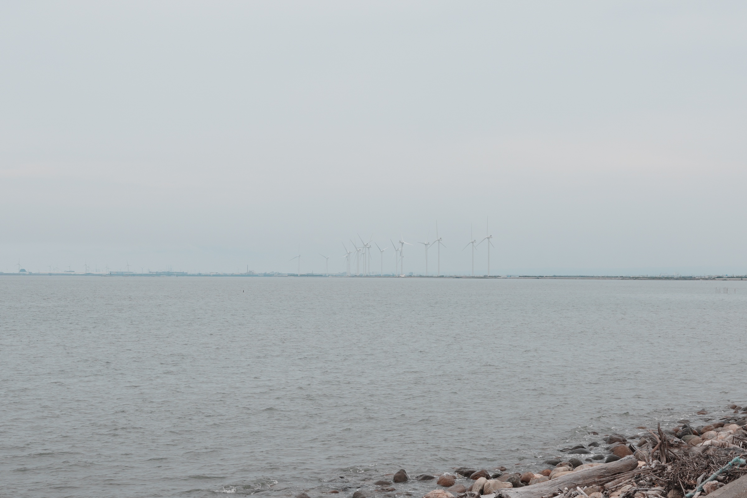 Taipower Offshore Wind Farm Phase I seen across the water from the Fangyuan coast